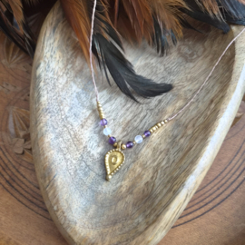 Boho bedelkettinkje Amethist en Jade