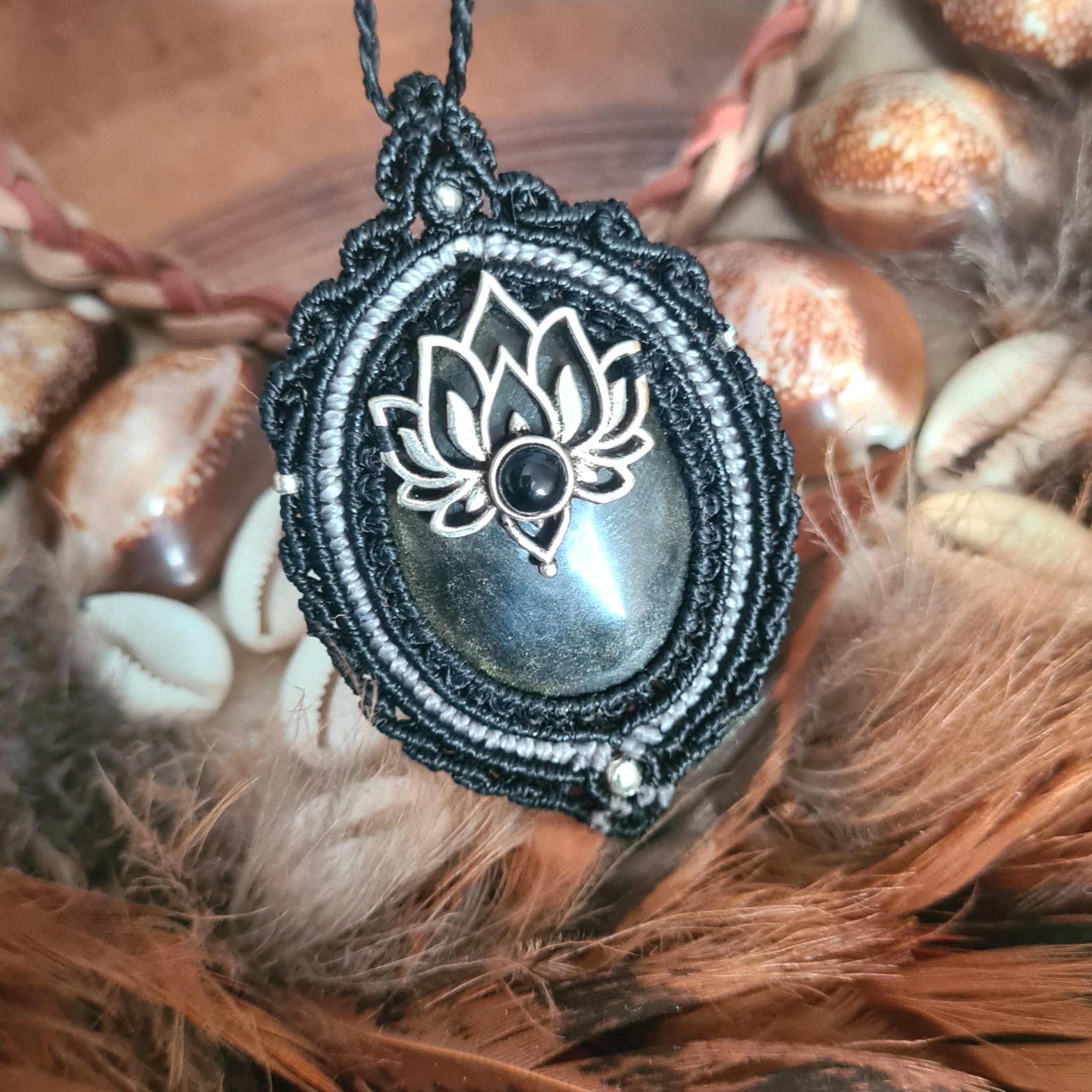 Macramé ketting Zilver Obsdidiaan