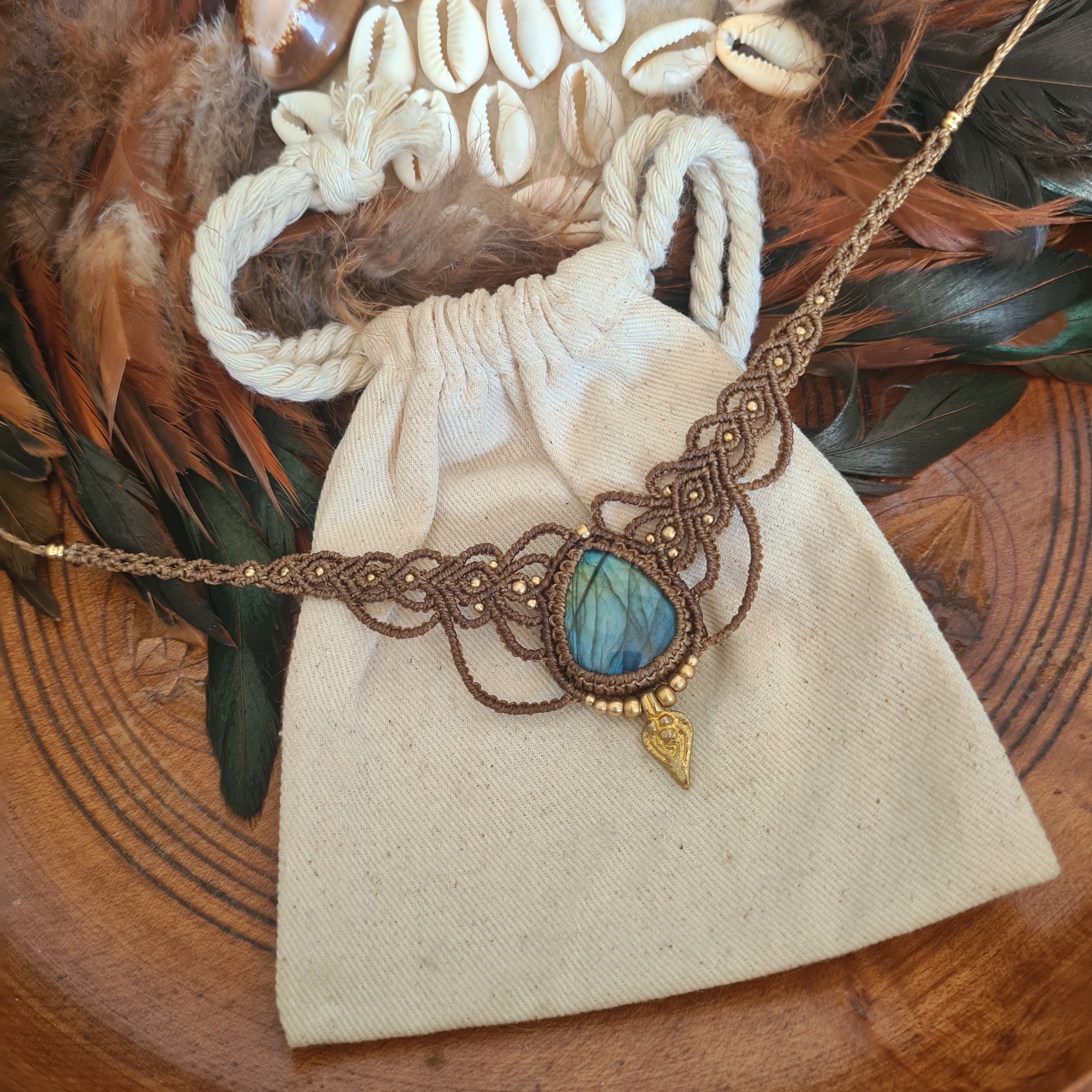 Macramé choker Labradoriet