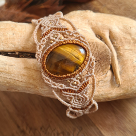 Macramé armband Tijgeroog