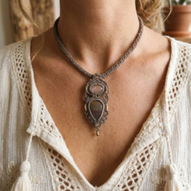 Macramé ketting Maansteen en Marokkaanse Agaat