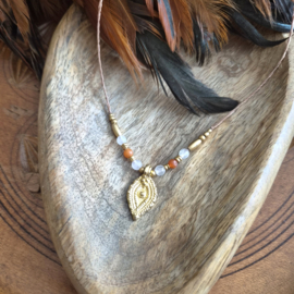 Boho bedelkettinkje Carneool en Jade