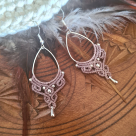 Boho drops oorbellen Zilver Mauve