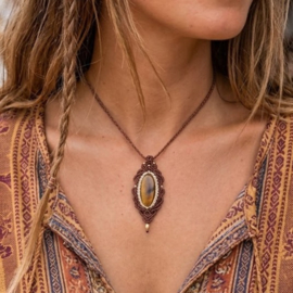 Macramé ketting Tijgeroog