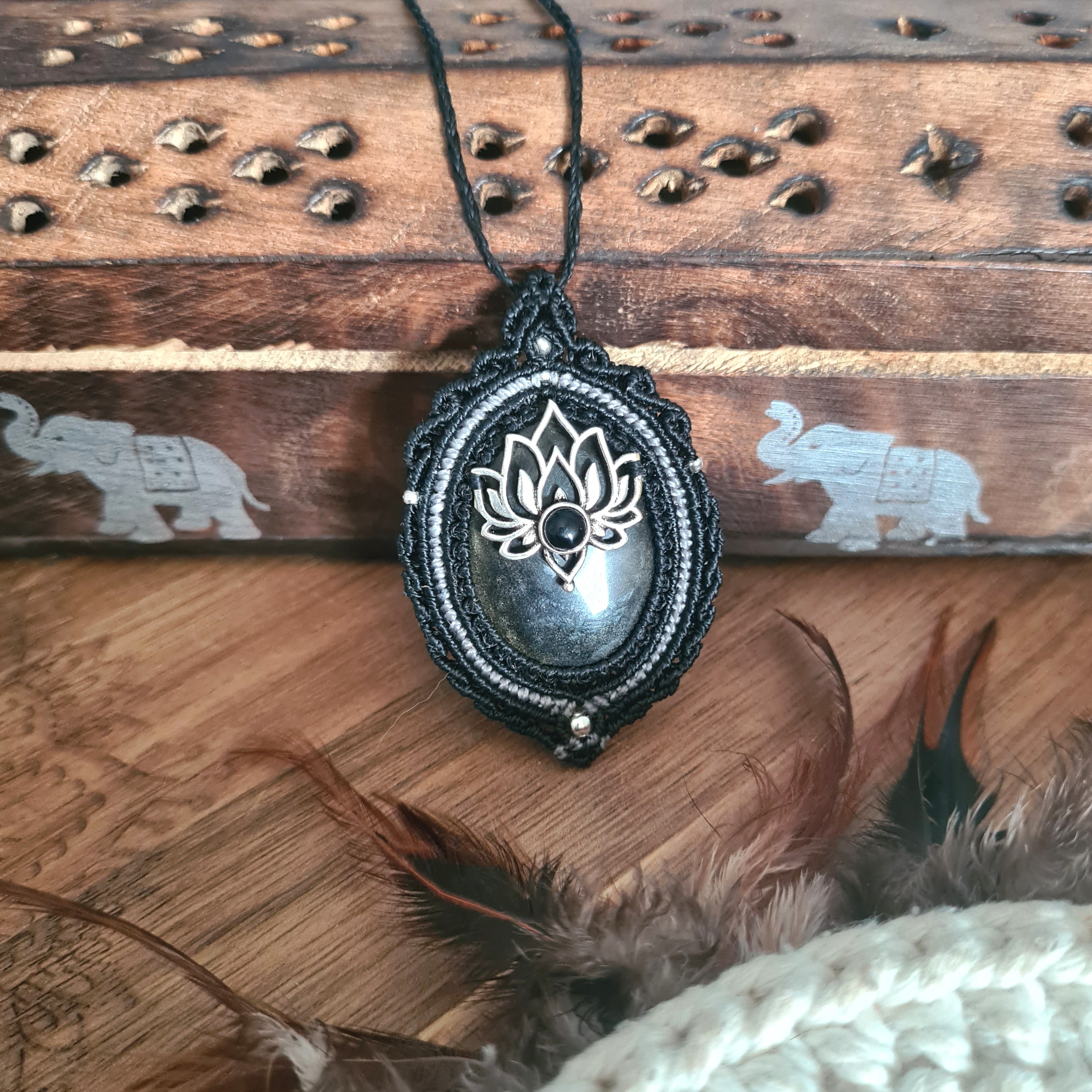 Macramé ketting Zilver Obsdidiaan