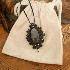 Macramé ketting Obsidiaan Silver