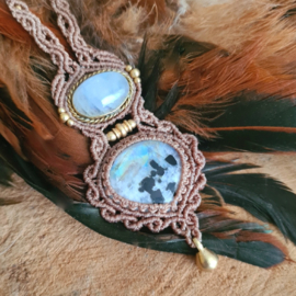 Macramé ketting dubbele Maansteen