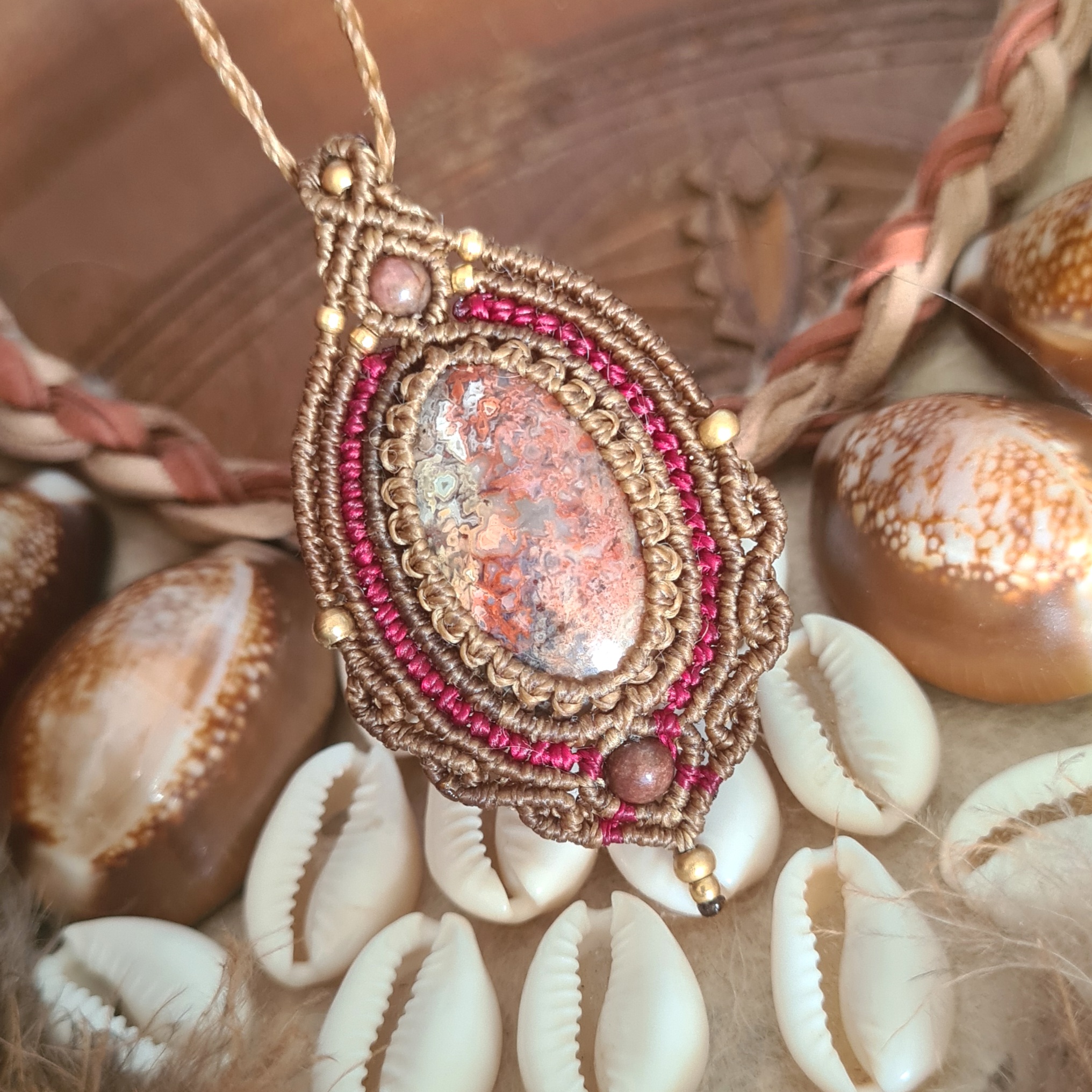 Macramé ketting Crazy Lace Agaat