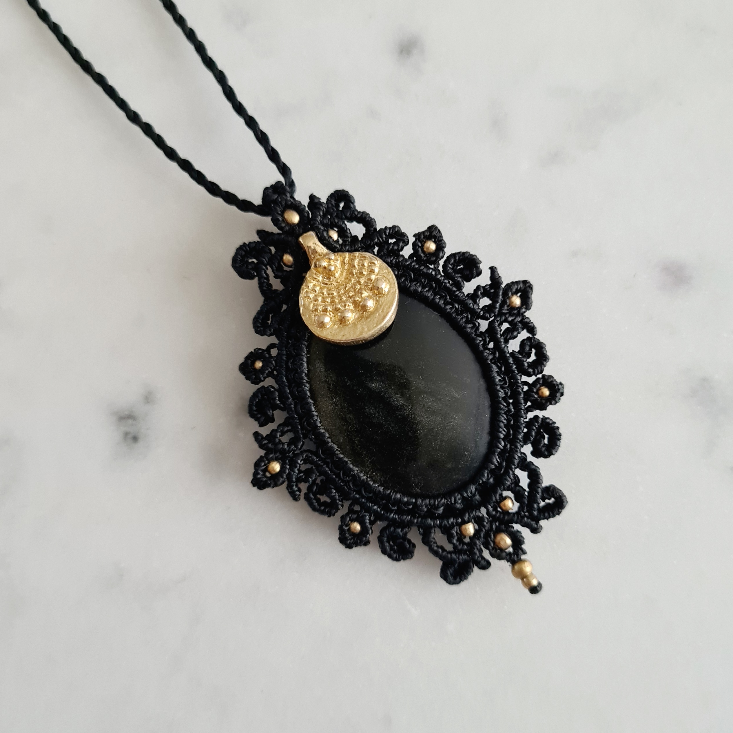 Macramé ketting Obsidiaan