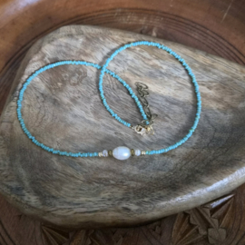 Ibiza Pearl Rocailles Picasso ketting (turquoise)
