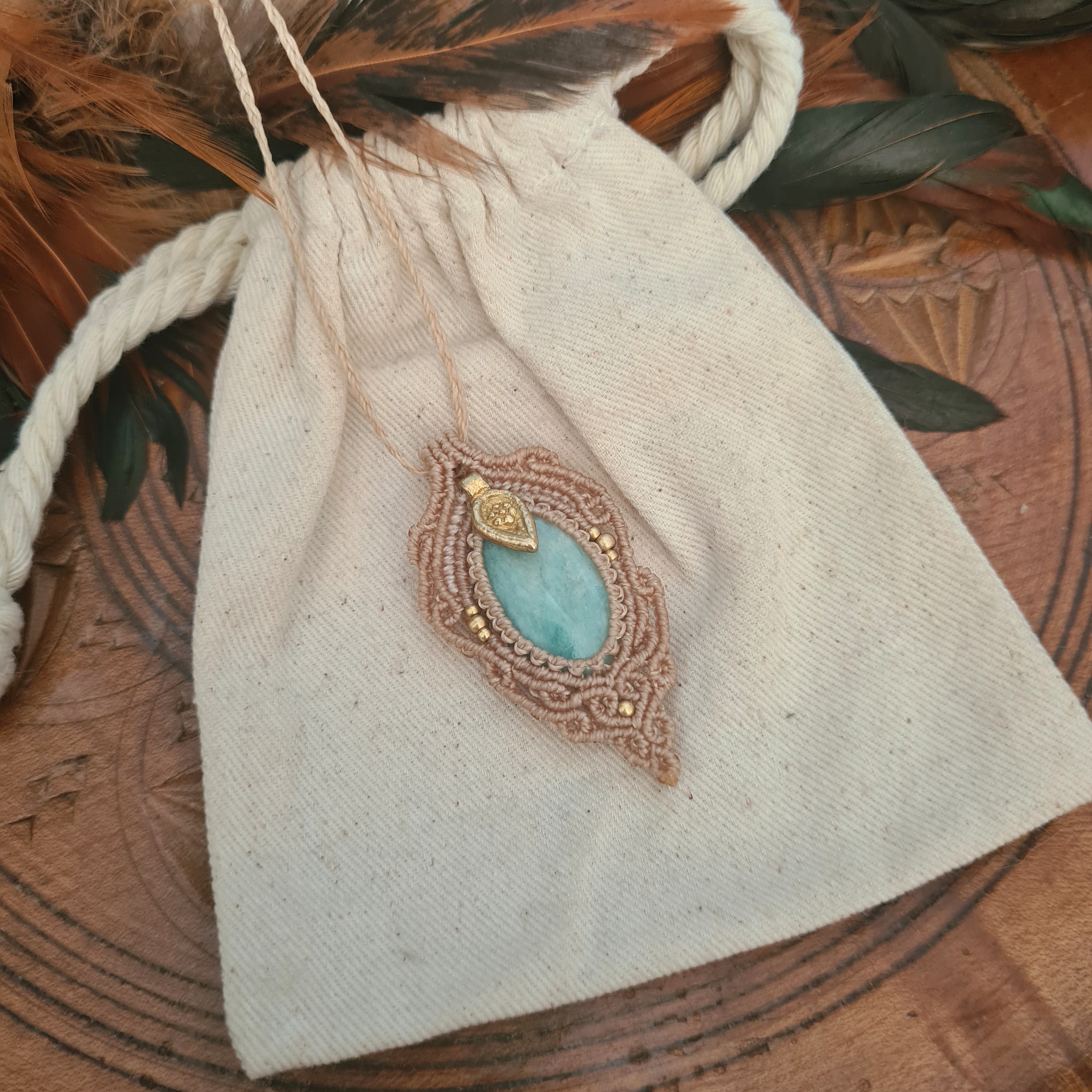 Macramé ketting Amazoniet