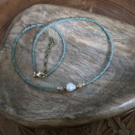 Ibiza Pearl Rocailles Picasso ketting (sea foam)