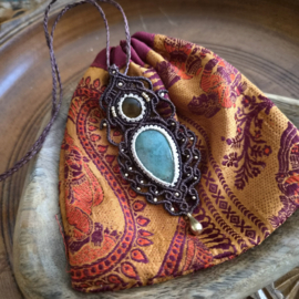 Macramé ketting Aquamarijn en Tijgeroog