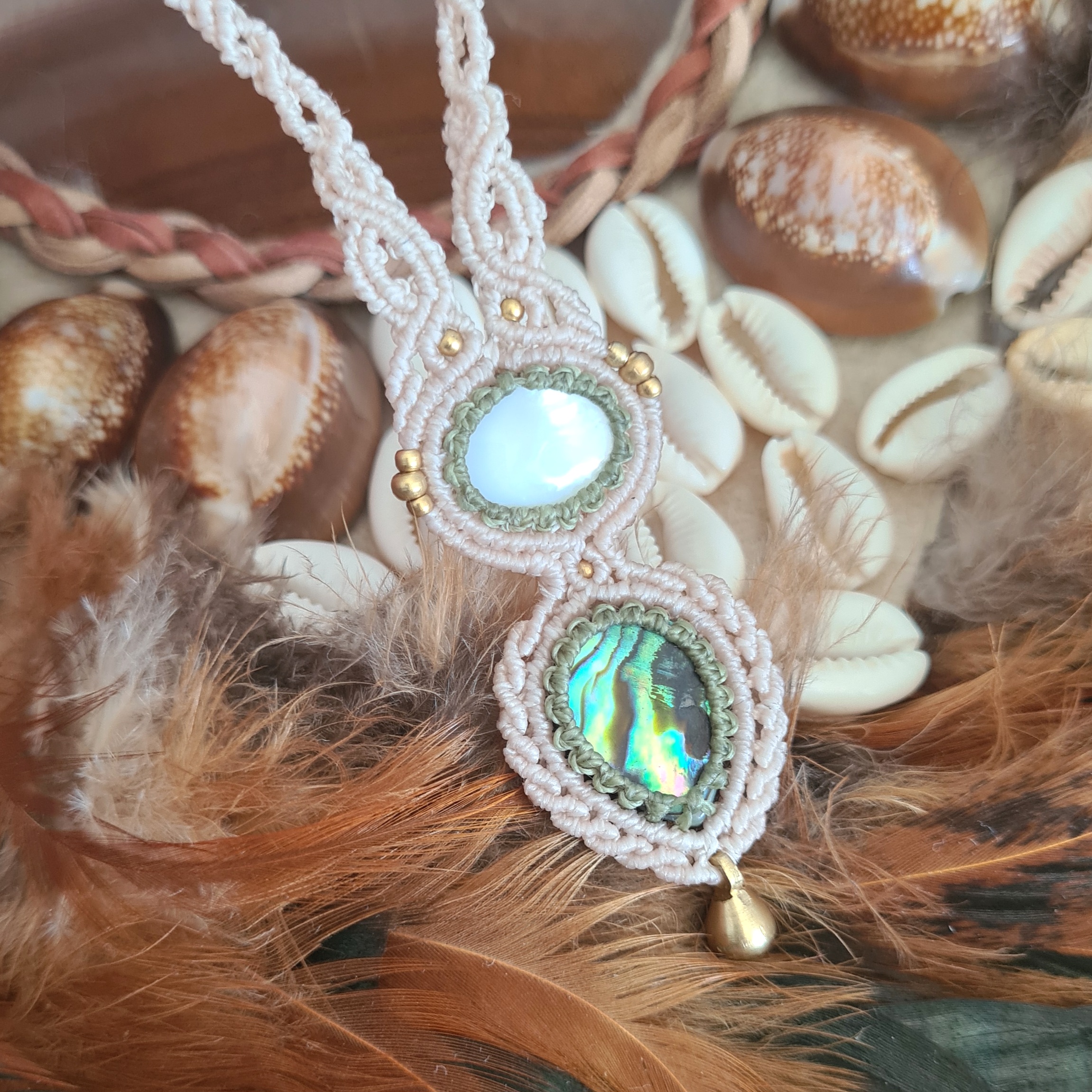Macramé ketting Abalone en Parelmoer