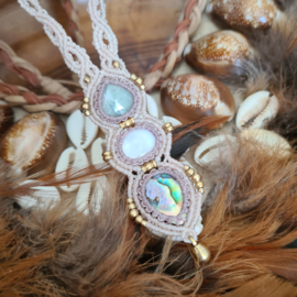 Macramé ketting Amazoniet, Parelmoer en Abalone