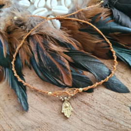 Macramé enkelbandje Hamsa Handje