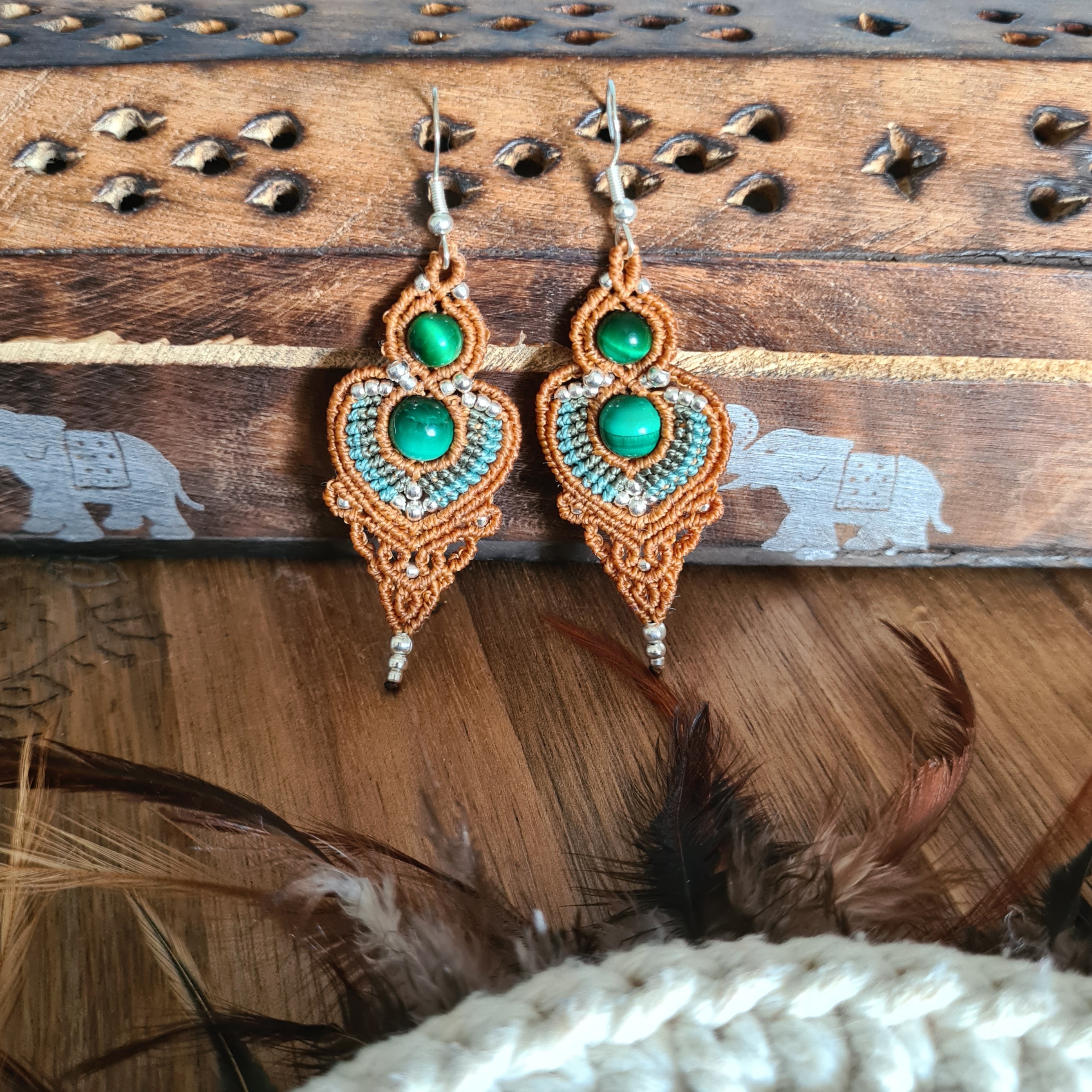 Boho oorbellen Malachiet