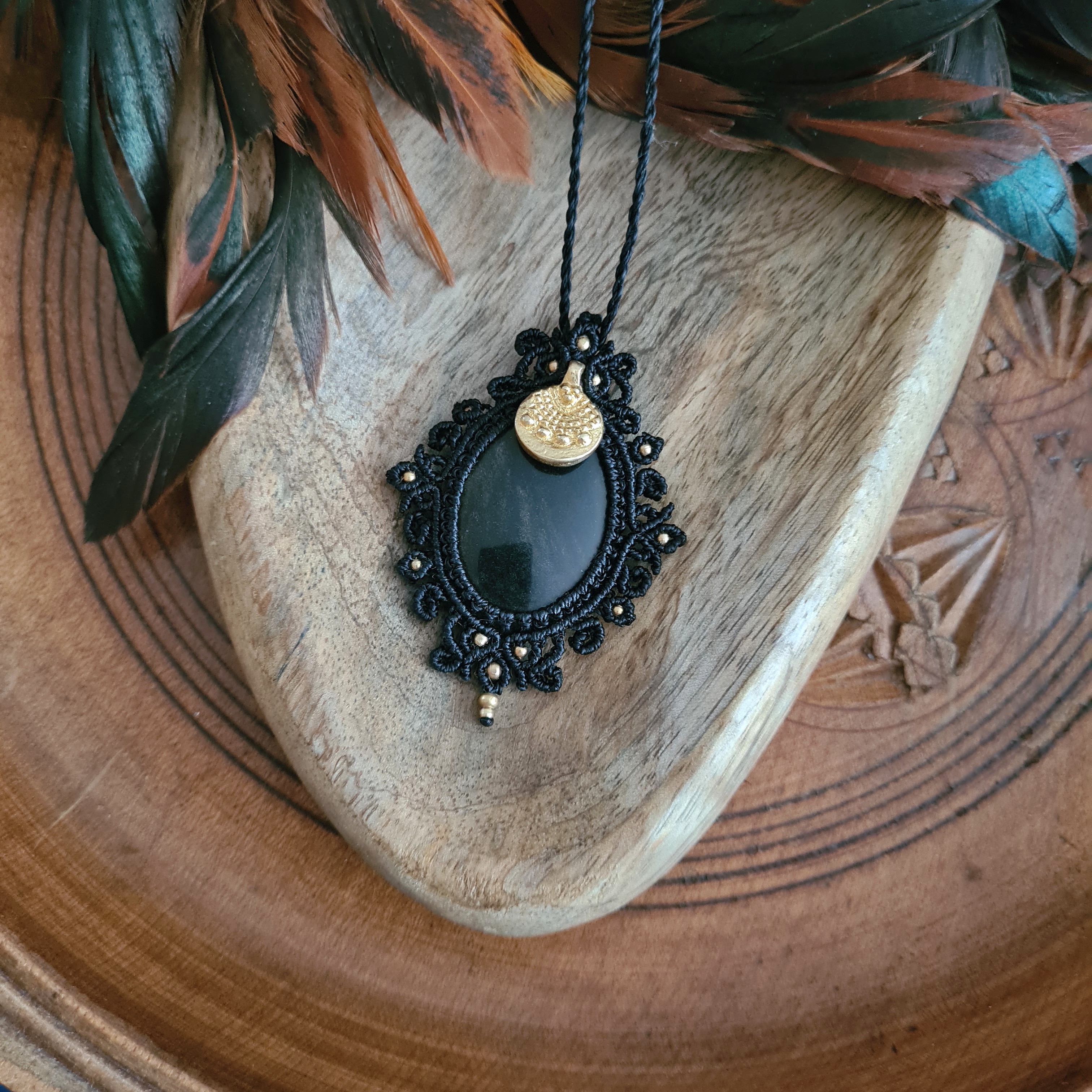 Macramé ketting Obsidiaan