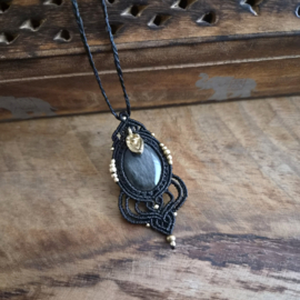 Macramé ketting Obsidiaan