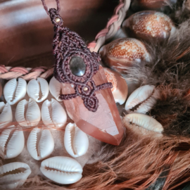 Braziliaanse Tangerine kwarts en Zonnesteen pendant