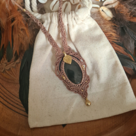 Macramé ketting Obsidiaan Gold