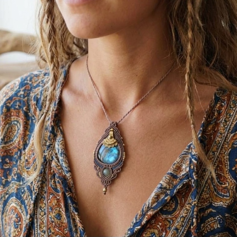 Macramé ketting Labradoriet