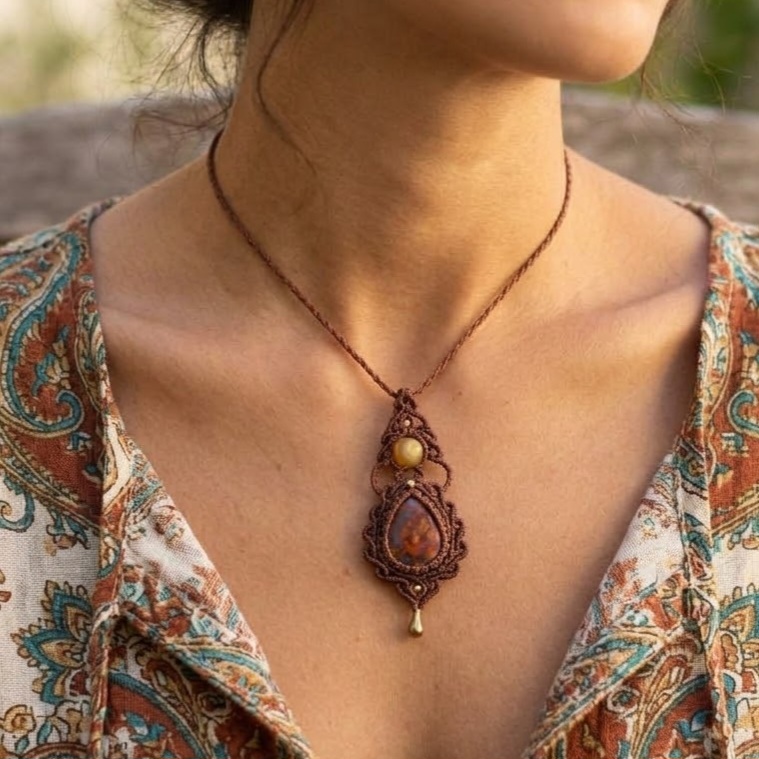 Macramé ketting Marokkaanse Agaat