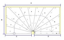 Vuren spiltrap met eiken treden (rechtsom)