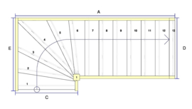 Grenen trap met onderkwart + inloop (rechtsom)