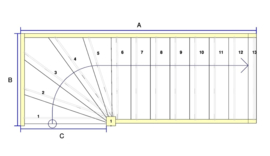 Grenen trap met onderkwart (rechtsom)