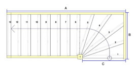 Grenen trap met onderkwart (linksom)