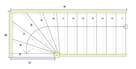 Vuren trap met bovenkwart met licht rustiek eiken treden (linksom)