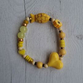Armband Vis met hart geel