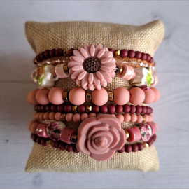 Armband Set Bloem/Roos Oud Roze