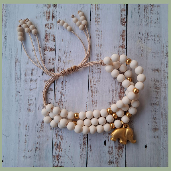 Armband string gebroken wit bedel olifant
