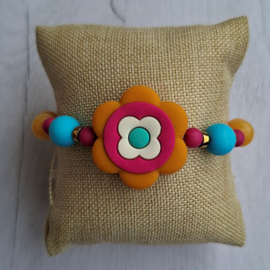 Armband Bloem Sil. Oranje/Fuchsia
