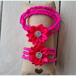 Bloemenarmband roze - fluor wikkel