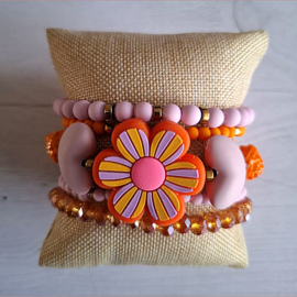Armband Set Bloem Oranje/Lila