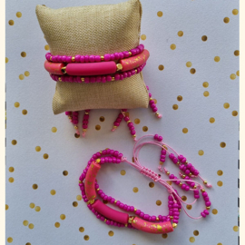 Armband string Fuchsia/Goud 4mm