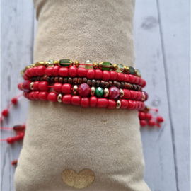 Armband string Rood met groen