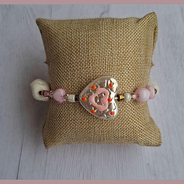 Armband Hart Wit-roze