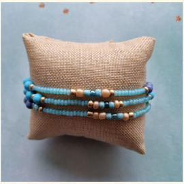 wikkelarmband 3x Blauw/Beige