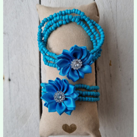 Bloemenarmband blauw/turquoise wikkel