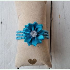 Bloemenarmband blauw/teal wikkel