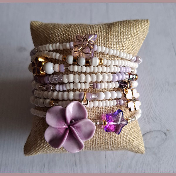 Wikkelarmband - Wit/Paars Pastel