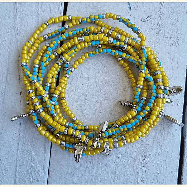 wikkelarmband geel/blauw smaller Beads