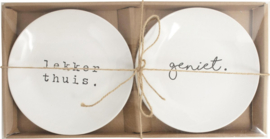 Gusta Genieters - Bord - Ontbijtbordje - Wit met Tekst - ø20 - set 2 stuks