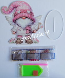 staand ornament gnoom roze met pijl en boog