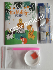 kaart happy party, vos, giraffe, zebra