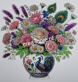 Staand ornament vaas pauw met bloemen